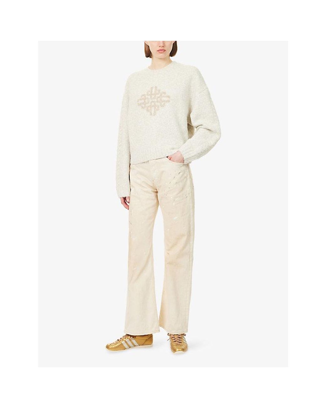 The Couture Club White Brand-Emblem Boxy-Fit Knitted Jumper