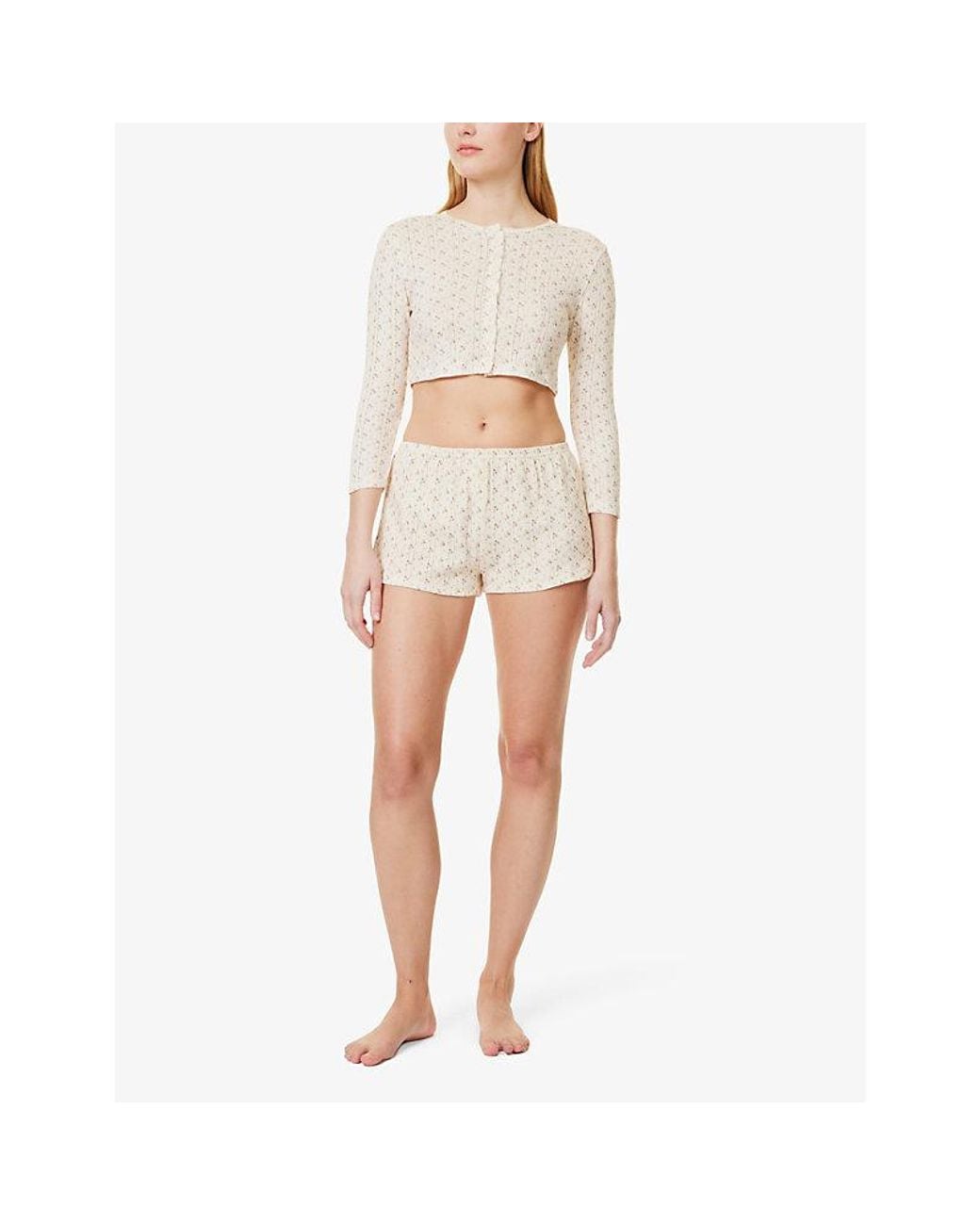 Cou Cou Intimates White Pointelle-Pattern Mid-Rise Cotton Shorts