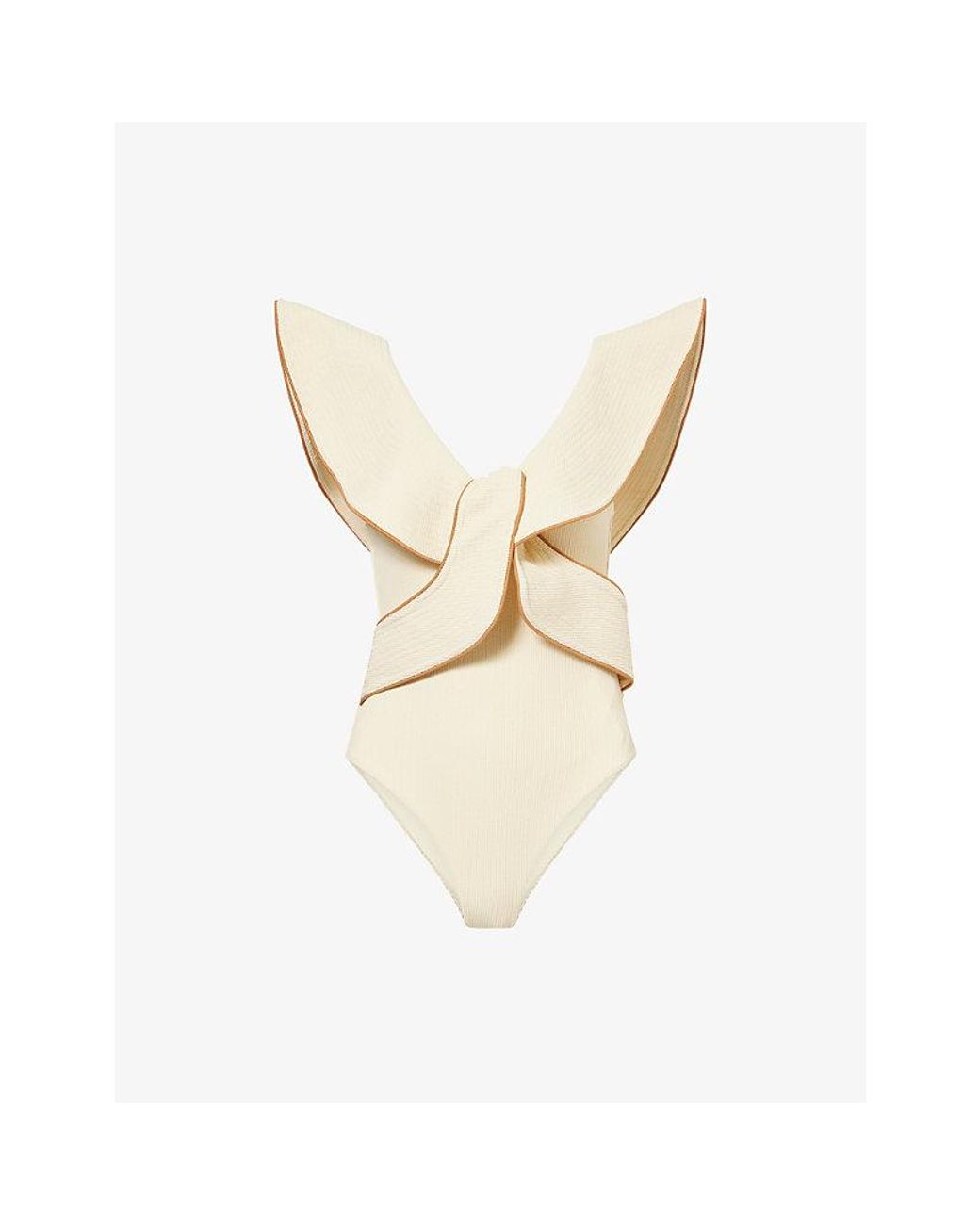 Johanna Ortiz Metallic Beaches Ruffle-Trim Crinkle Swimsuit