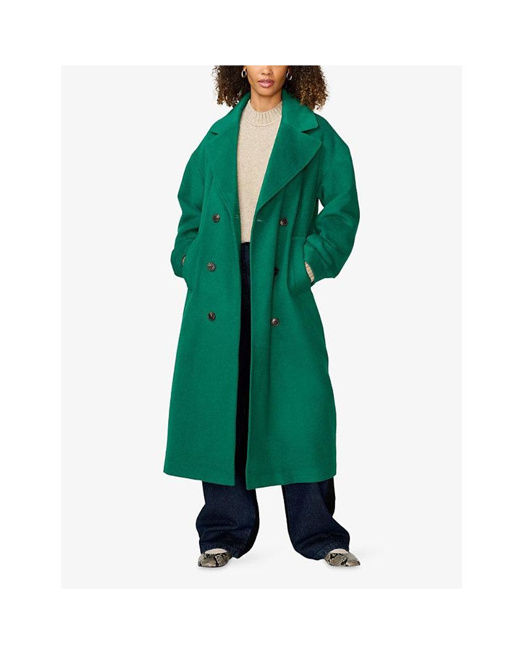 OMNES Green Tina Double-Breasted Woven Coat