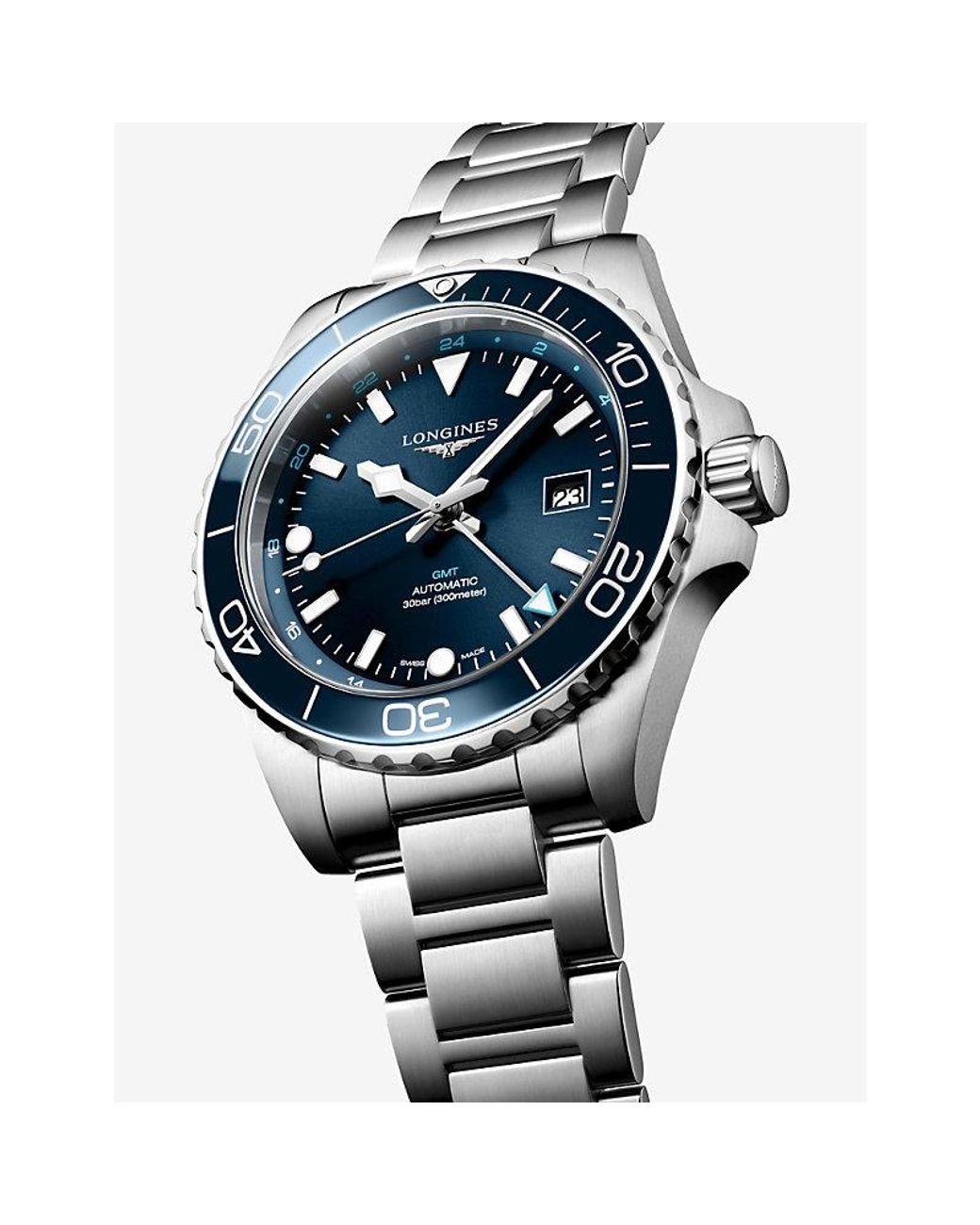 Longines Blue L3.890.4.96.6 Hydroconquest Gmt Ceramic Bezel Stainless-Steel Automatic Watch for men
