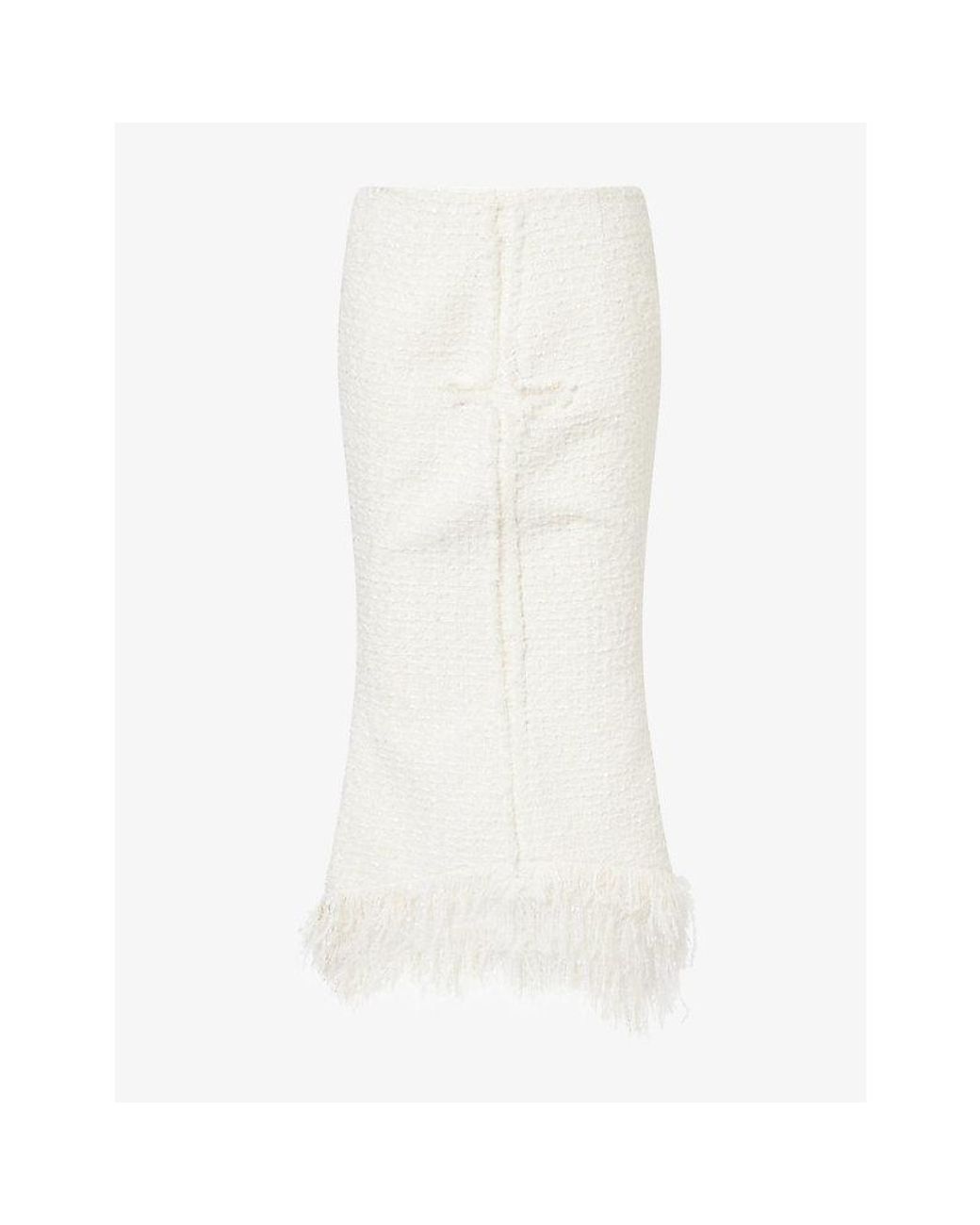 MATIERES FECALES White Mademoiselle Sequin-Embellished Wool-Blend Midi Skirt