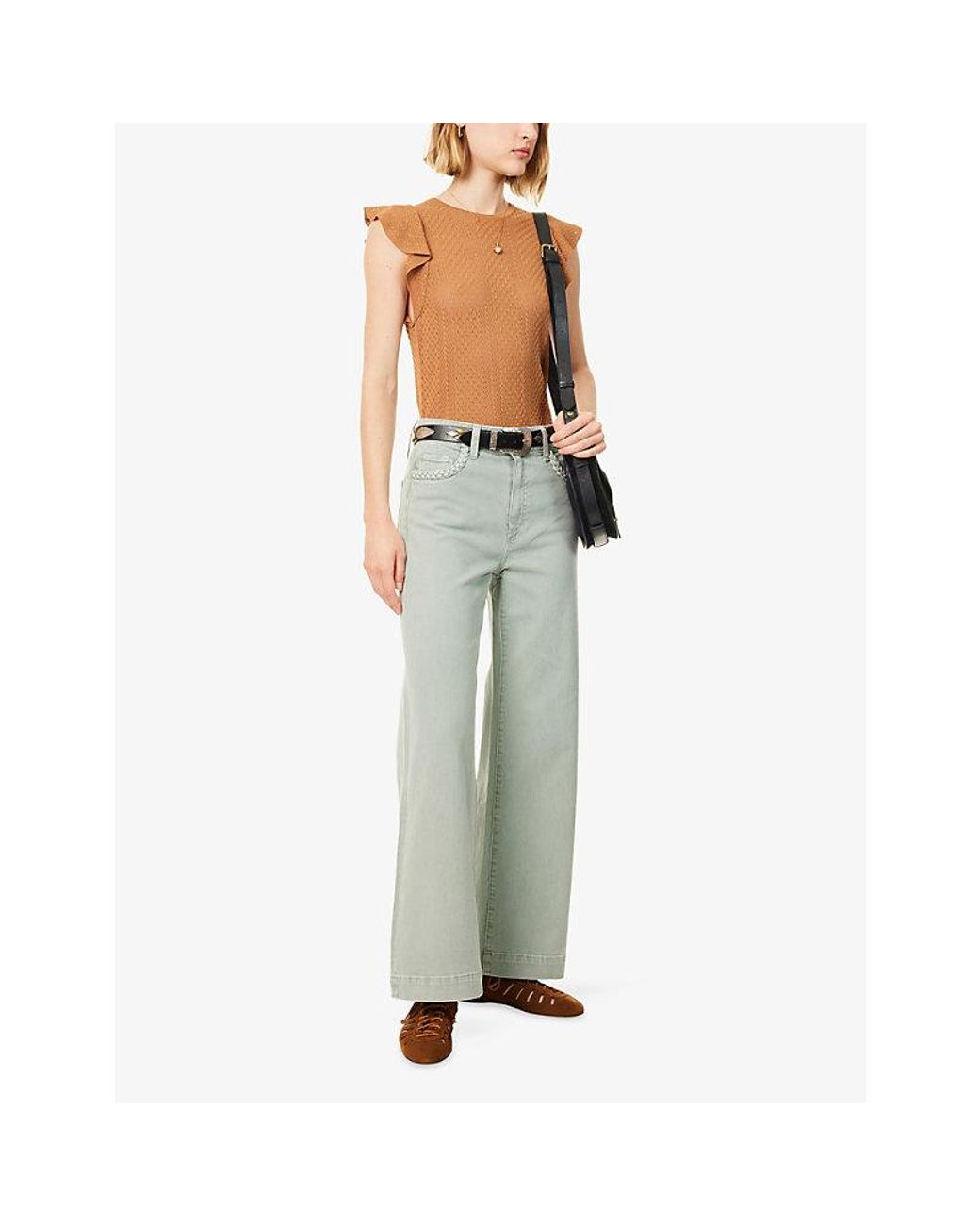PAIGE Brown Margo Ruffle Viscose Top