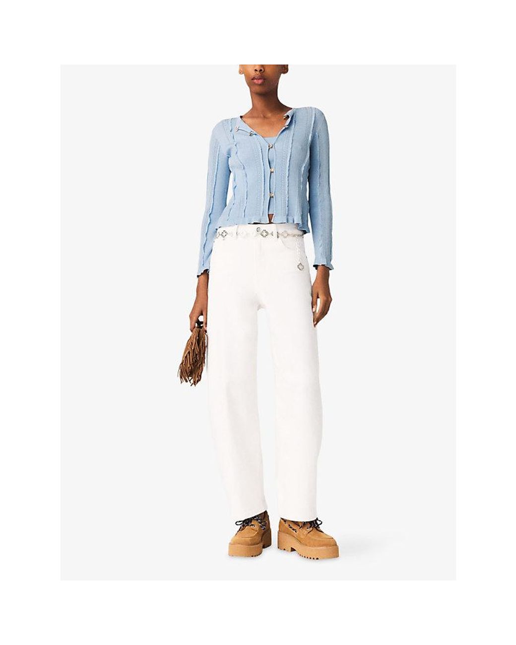 Maje Blue Two-In-One Openwork Knitted Cardigan