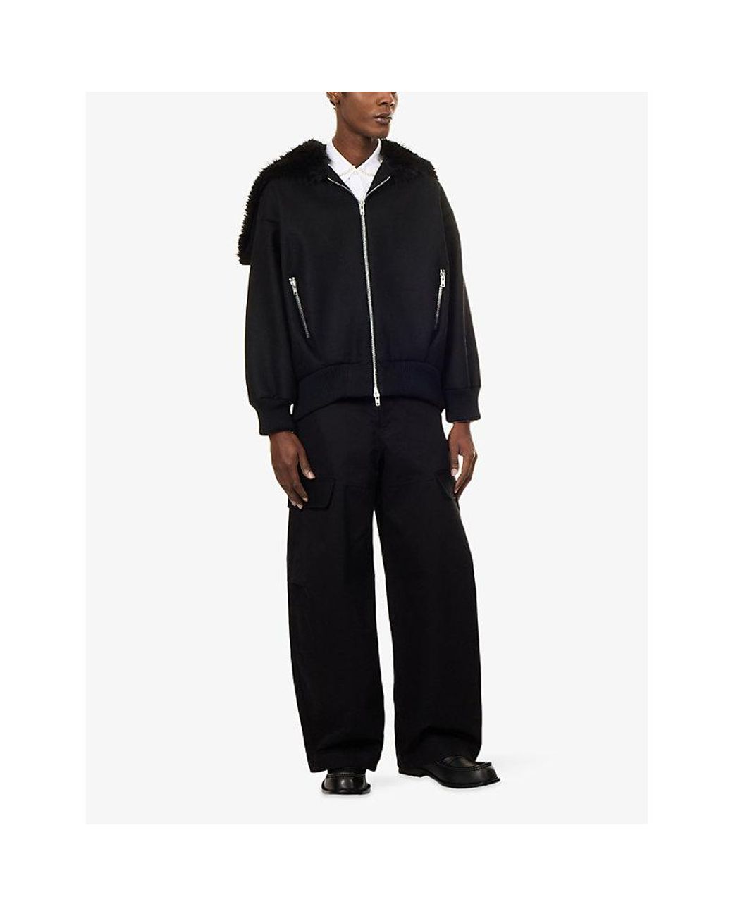 Simone Rocha Black Split-Hood Wool-Blend Jacket for men