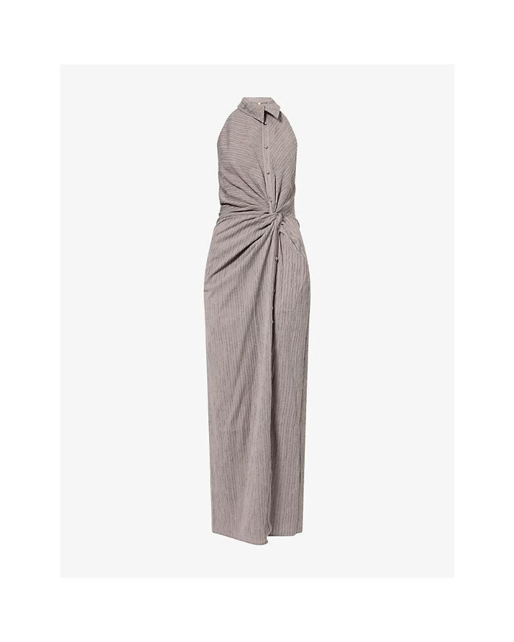 Oude Waag Gray Twist Knot Shirt Cotton-Blend Maxi Dress