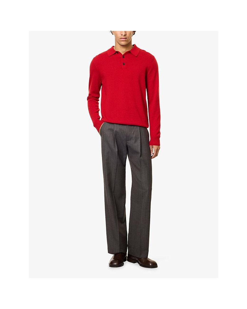 Sunspel Red Knitted Cashmere Polo Jumper for men