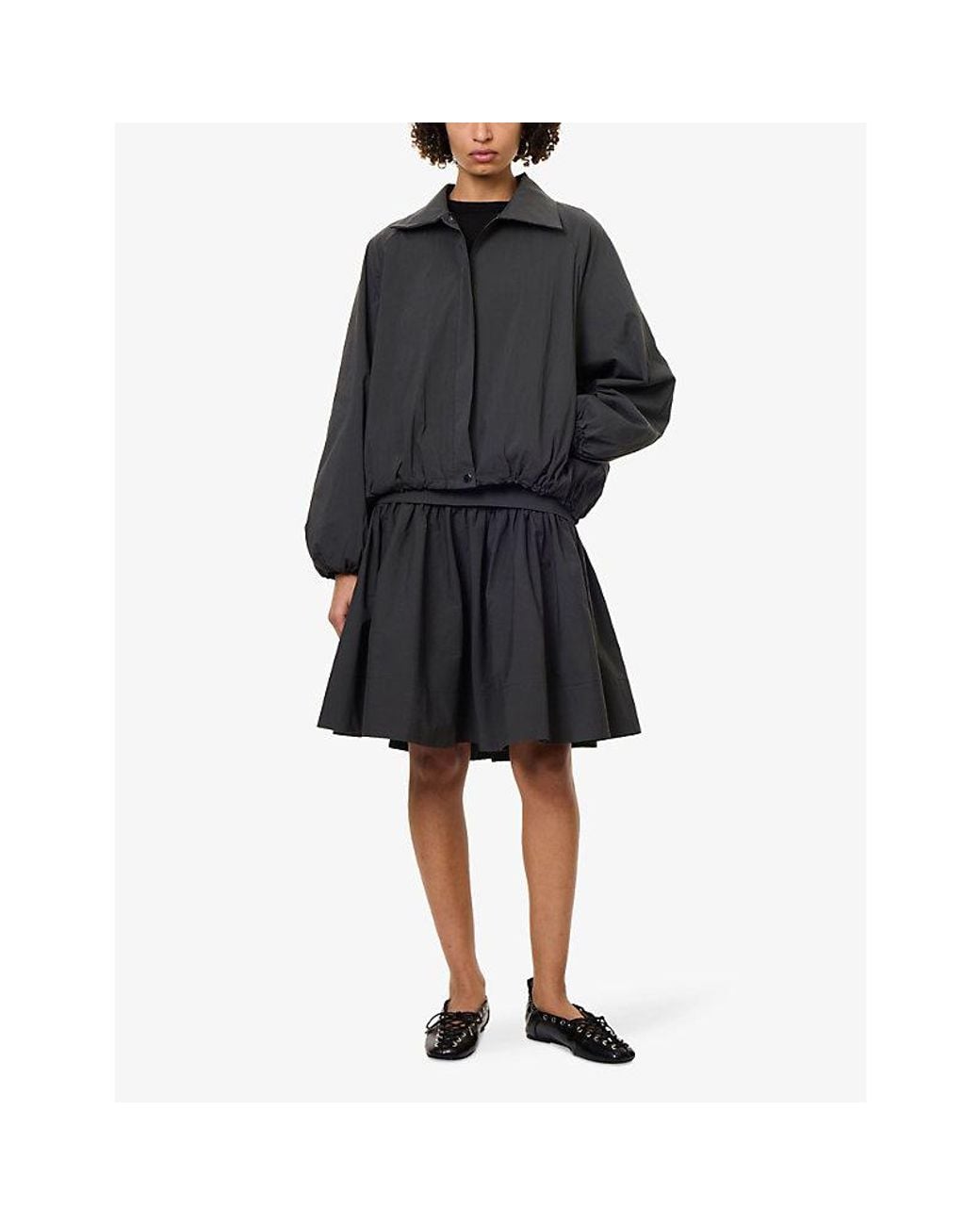 St. Agni Gray Circle Hem Gathered Cotton-Blend Midi Skirt