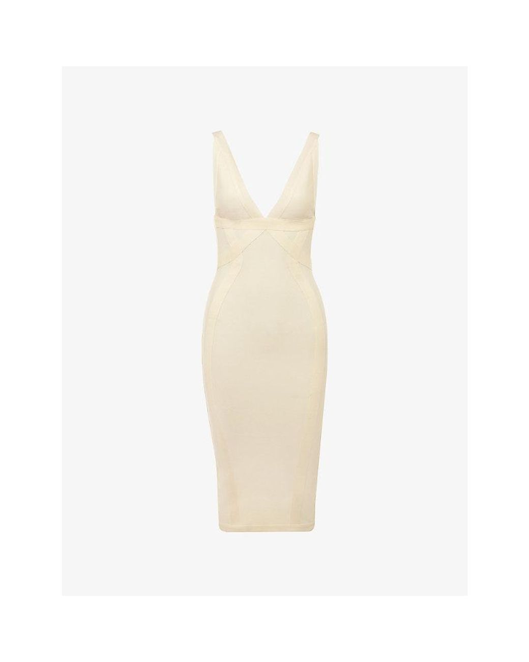 House Of Cb White The Sculpt Halter-Neck Bandage Stretch-Woven Midi Dress Xs (A-C Cup)