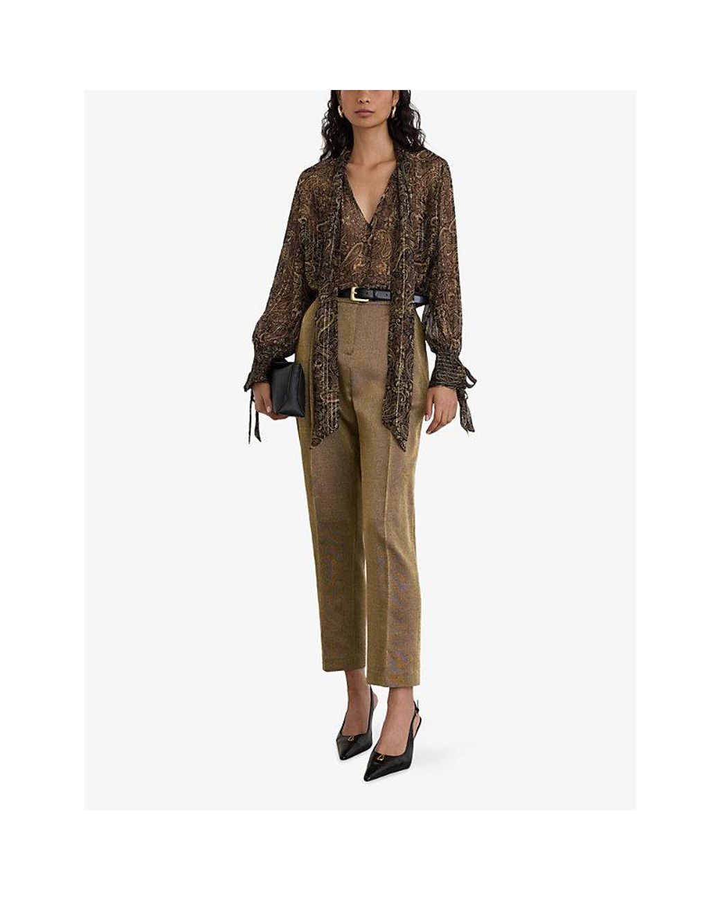 Reiss Green Paisley-Pattern Georgette Blouse
