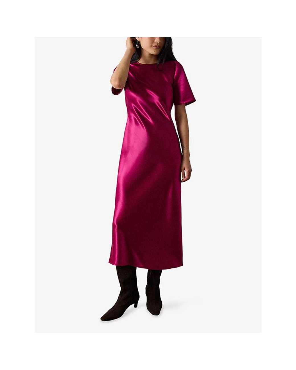 Whistles Purple Avery Twist-Detail Satin Midi Dress