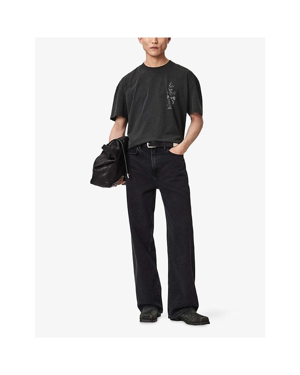 AllSaints Black Ignis Graphic-Print Cotton T-Shirt for men