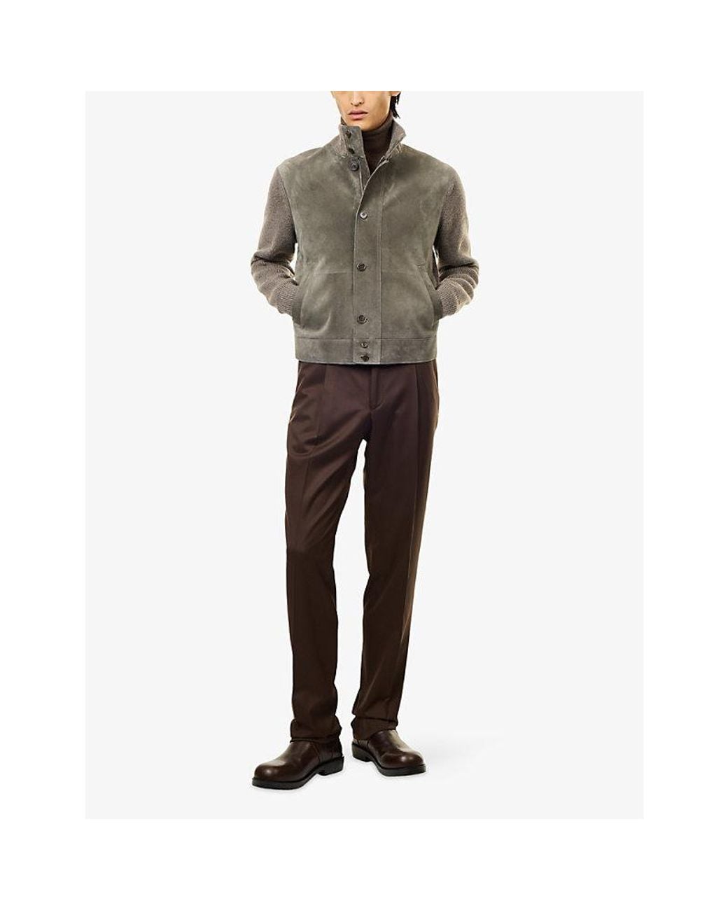 Dunhill Gray Suede Cashmere Bomber Jacket for men