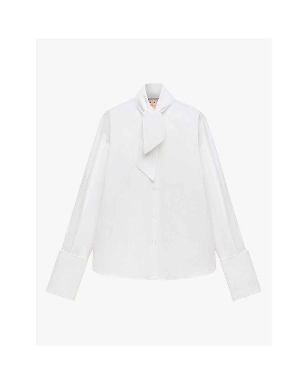 Marni White Neck-Tie Relaxed-Fit Cotton-Poplin Shirt