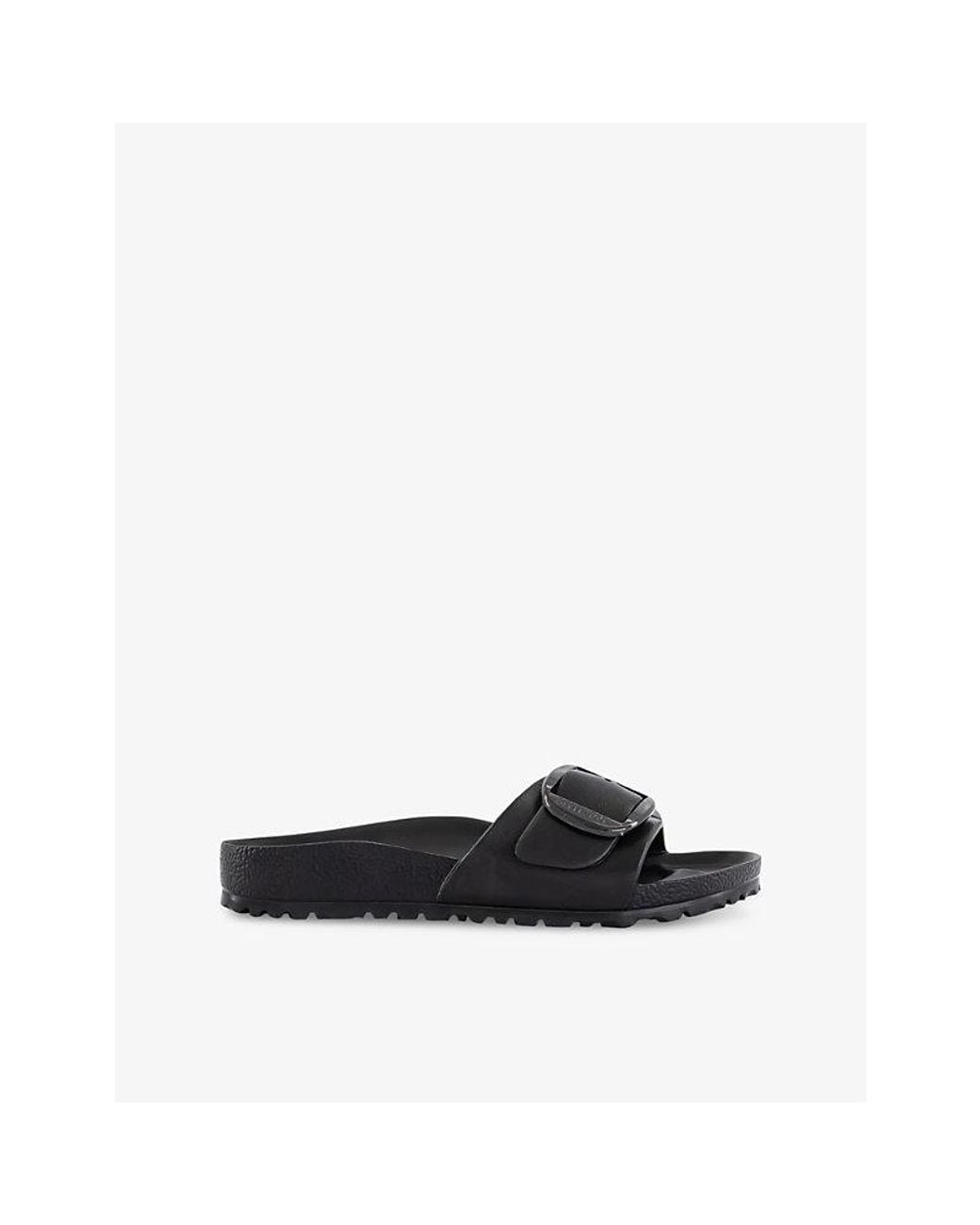 Birkenstock Black Madrid Big Buckle Rubber Sliders
