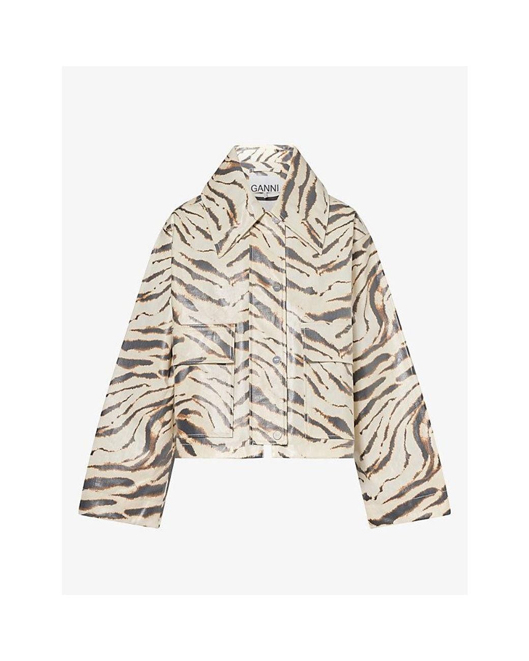 Ganni Natural Zebra-Print Canvas Barn Waxed Jacket