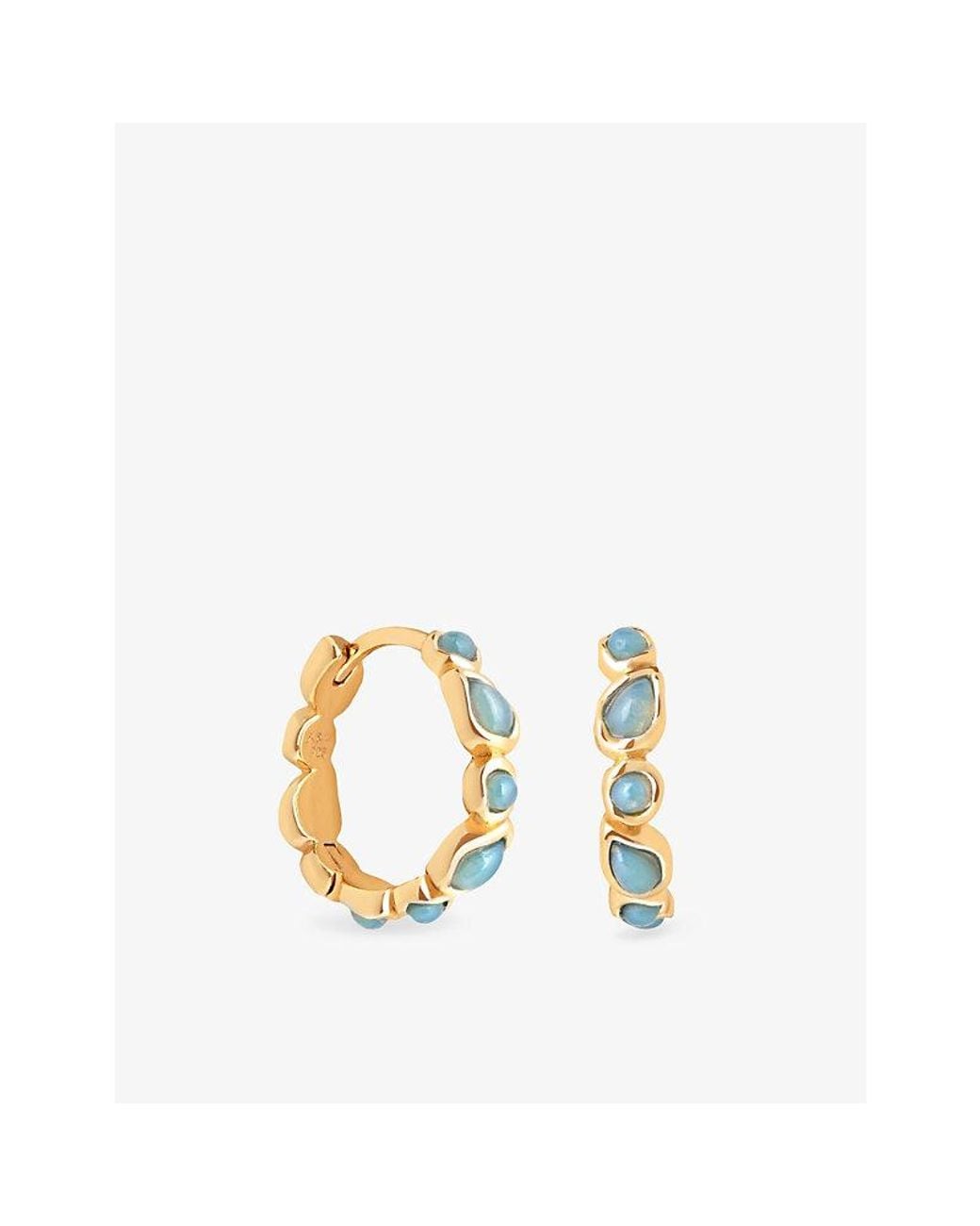 Astrid & Miyu Metallic Opal Pear Bezel 18Ct-Plated Sterling- And Nano-Gem Hoop Earrings