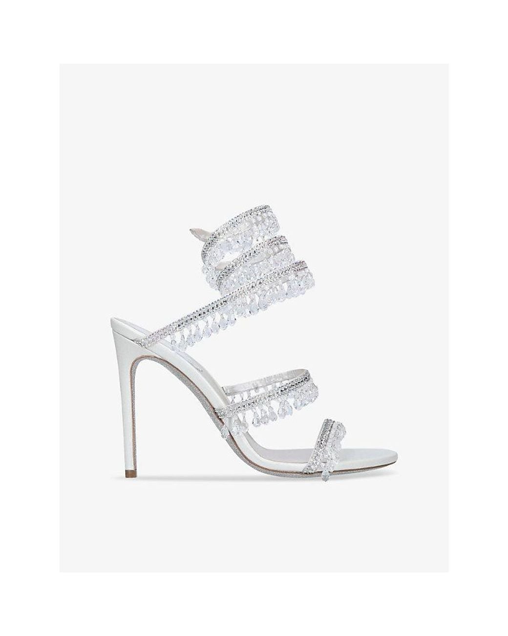 Rene Caovilla White Chandelier 105 Crystal-Embellished Heeled Leather Sandals