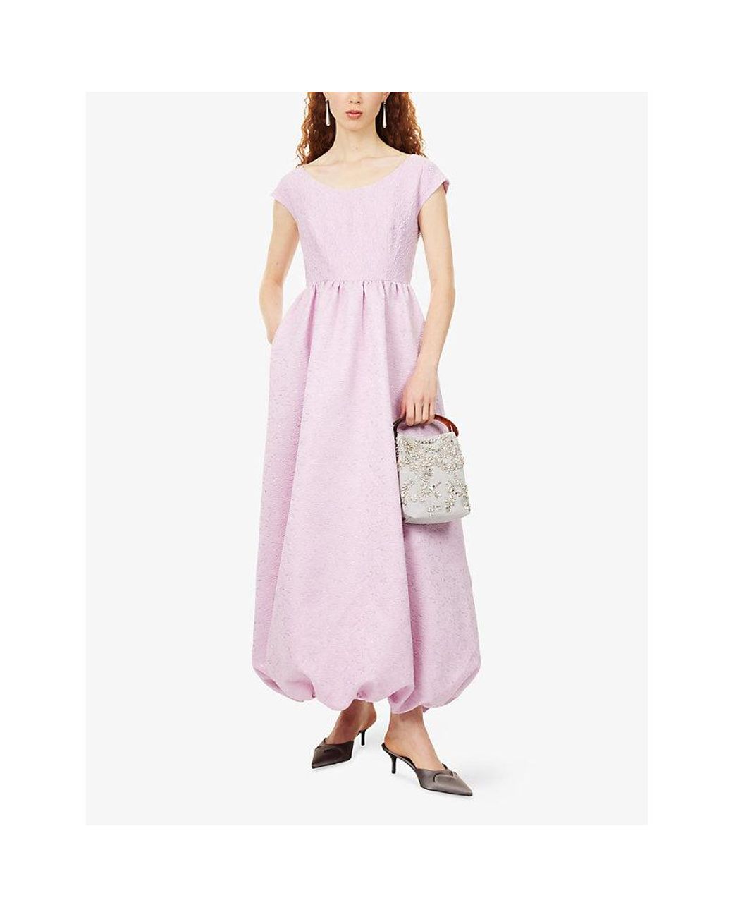 Huishan Zhang Pink Lula Puffball-Hem Woven Midi Dress