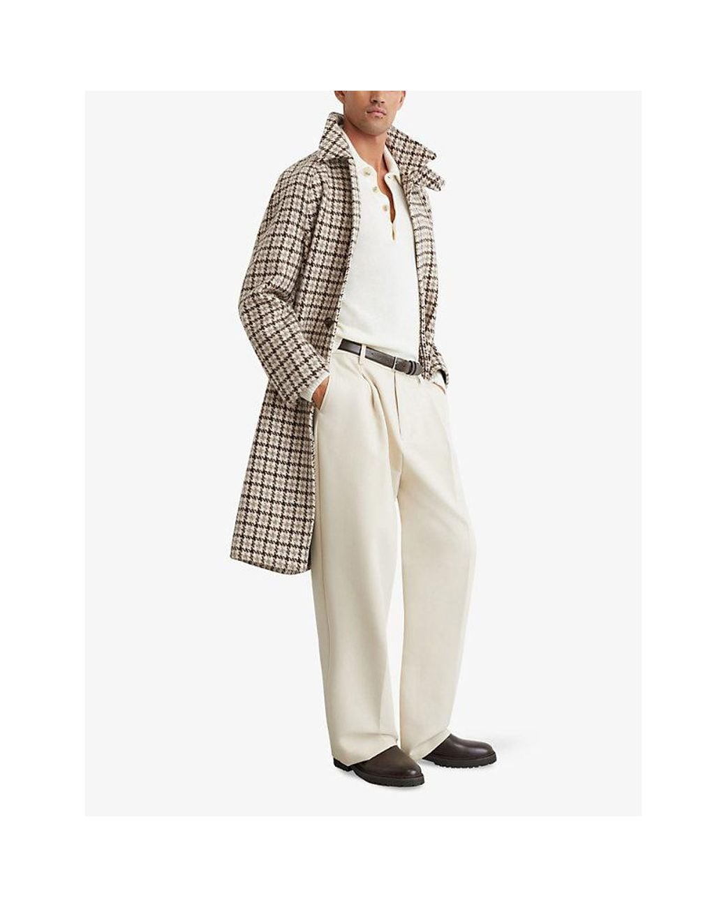 Reiss Multicolor Christem Dogtooth-Print Wool Overcoat for men