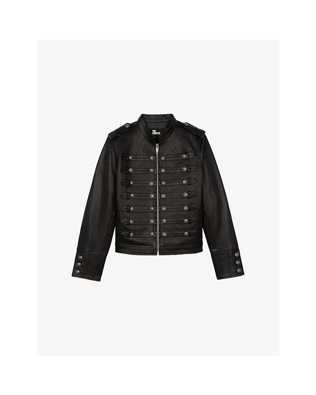 The Kooples Black Heritage-Button Leather Jacket