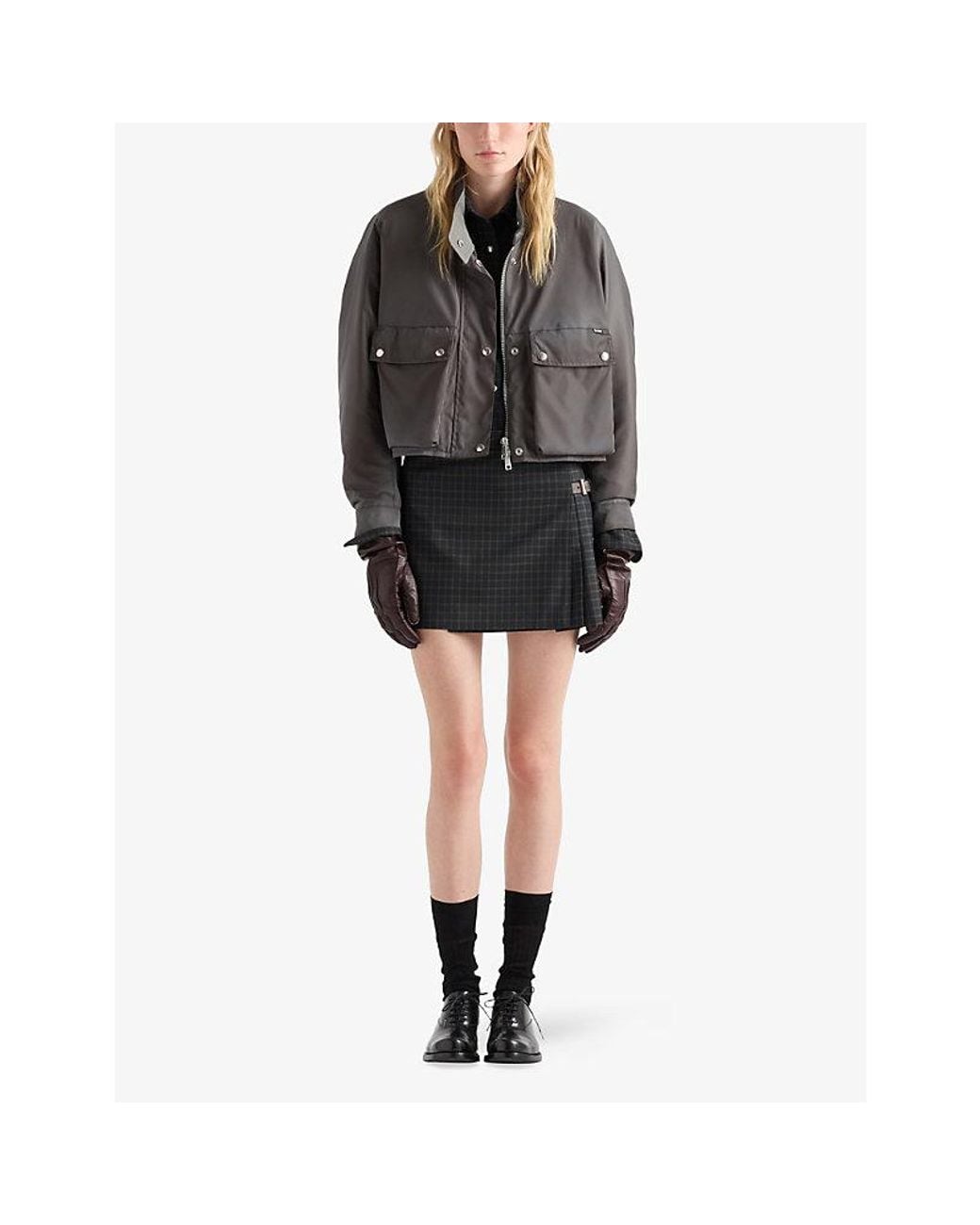 Prada Gray Re-Nylon Cropped Shell Jacket