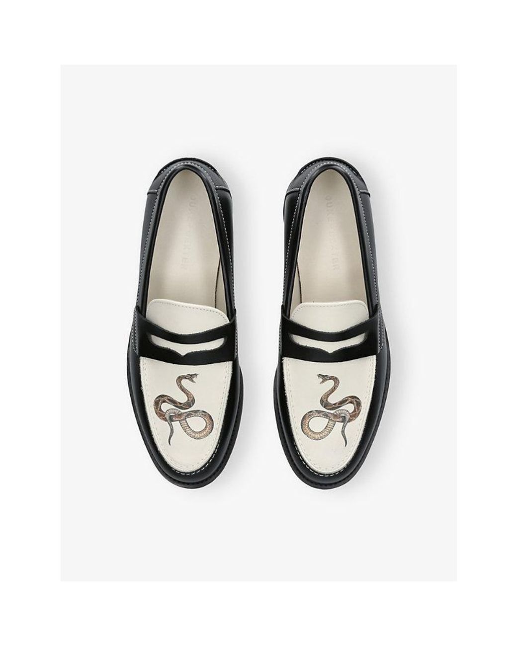 Duke & Dexter Black Wilde Snake-Graphic Print Leather Penny Loafers for men