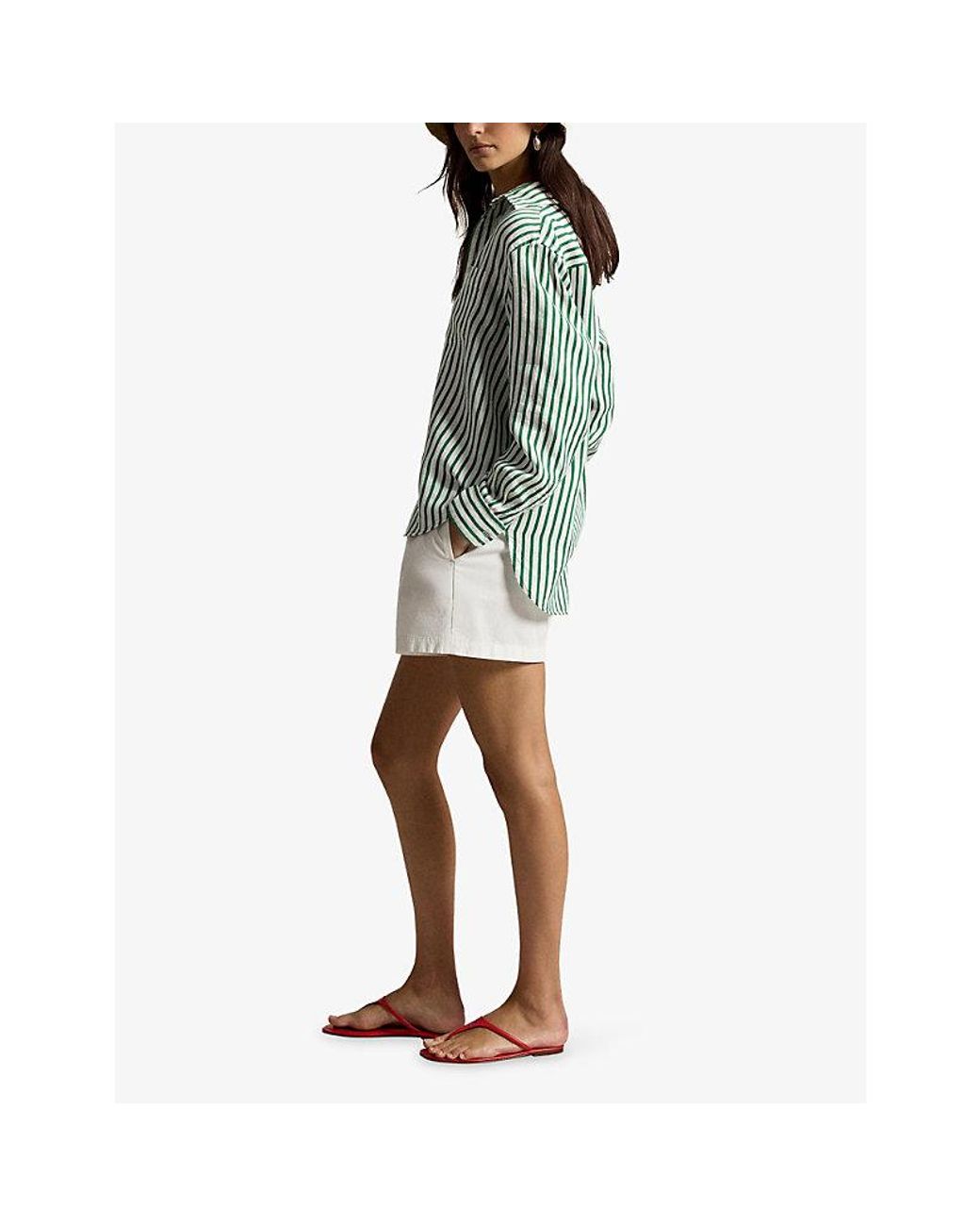 Polo Ralph Lauren Green Striped Relaxed-Fit Linen And Cotton Shirt