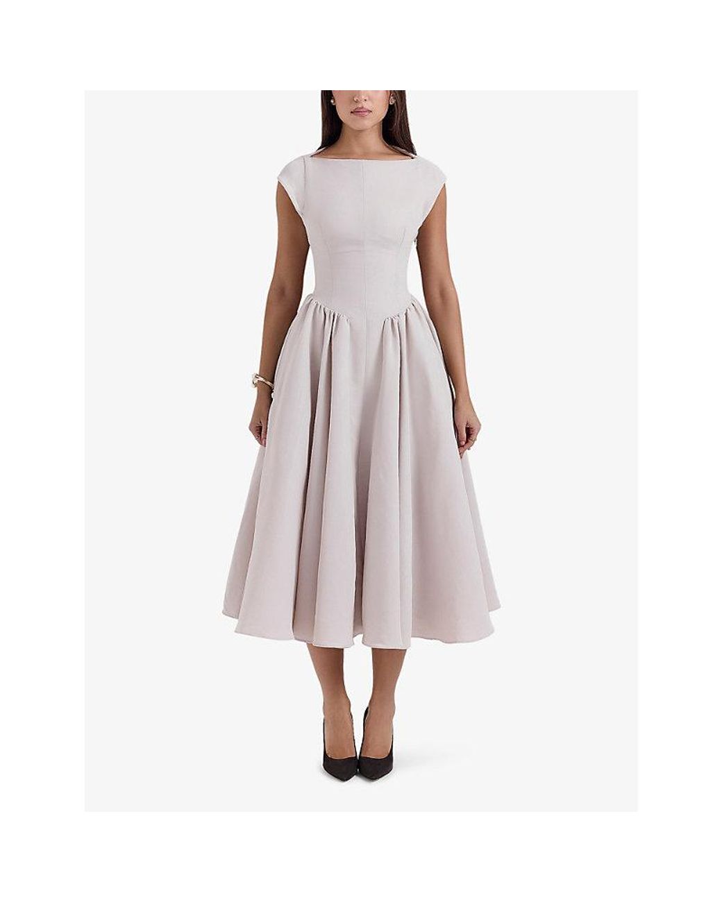 House Of Cb Debutante Cap-Sleeve Backless Satin Midi Dress in