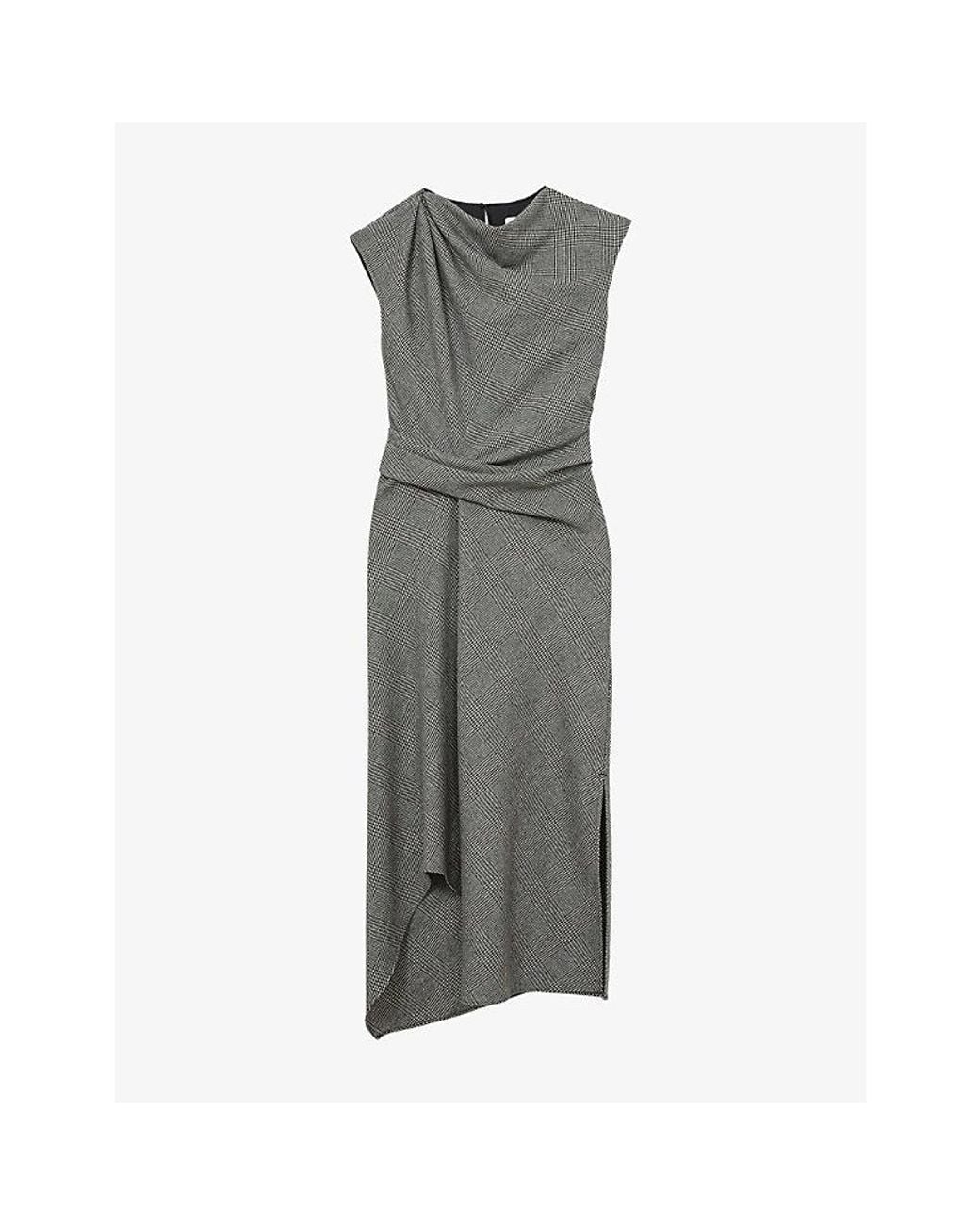 Reiss Gray Clara Cinched-Waist Wool-Blend Midi Dress