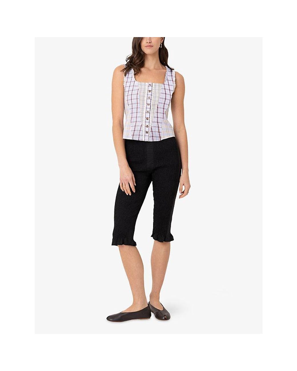 Amy Lynn Purple Brittany Checked Cotton Top