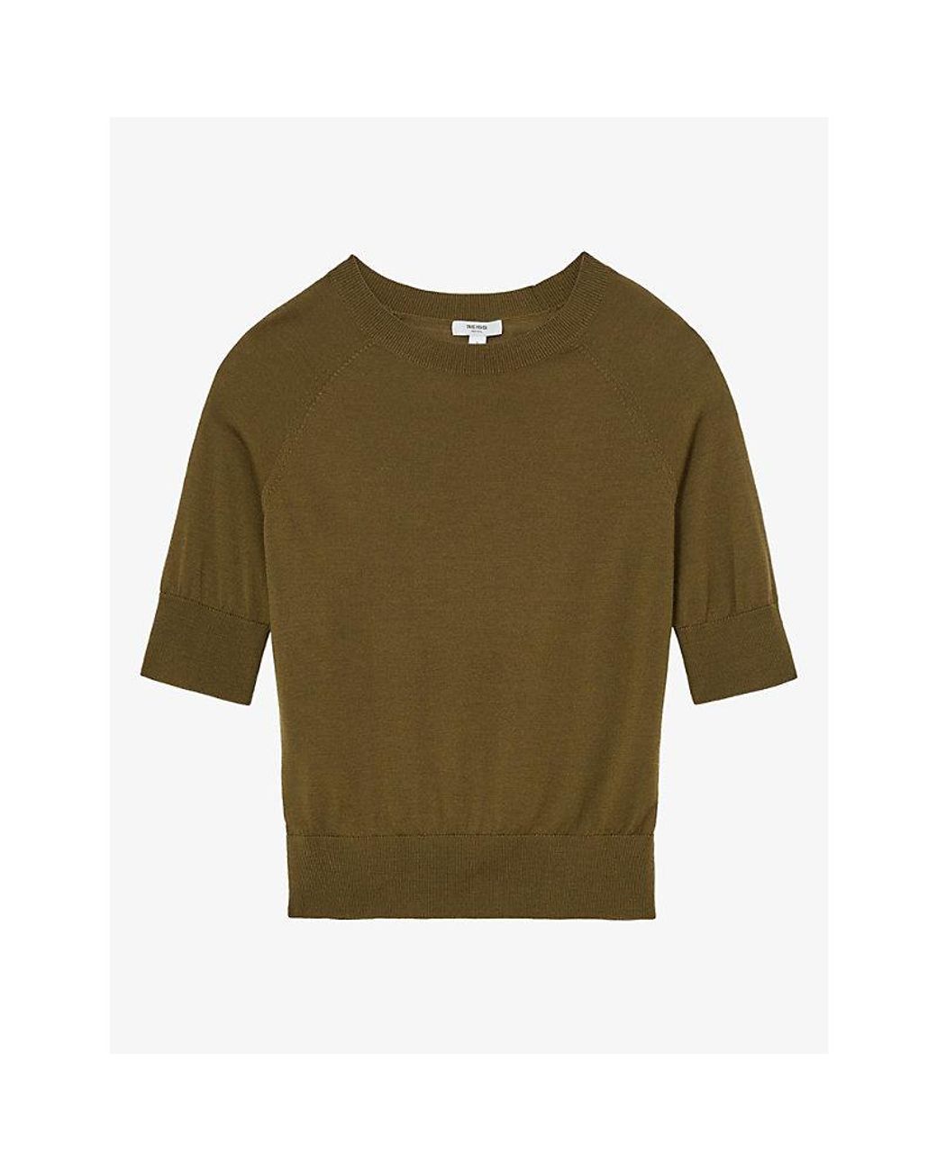 Reiss Green Suzzie Funnel-Neck Merino-Wool T-Shirt