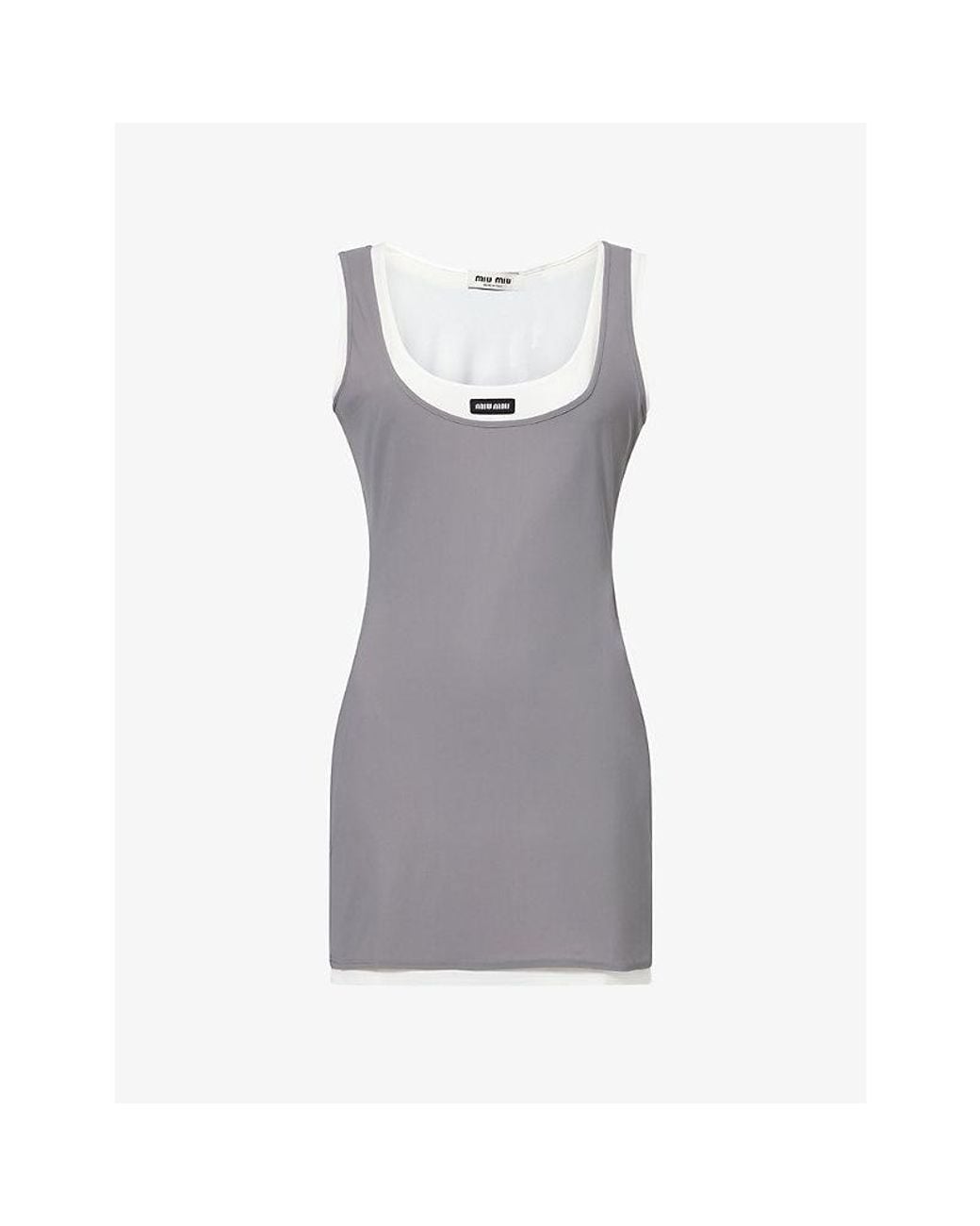 Miu Miu Gray Logo-Patch Layered Jersey Mini Dress