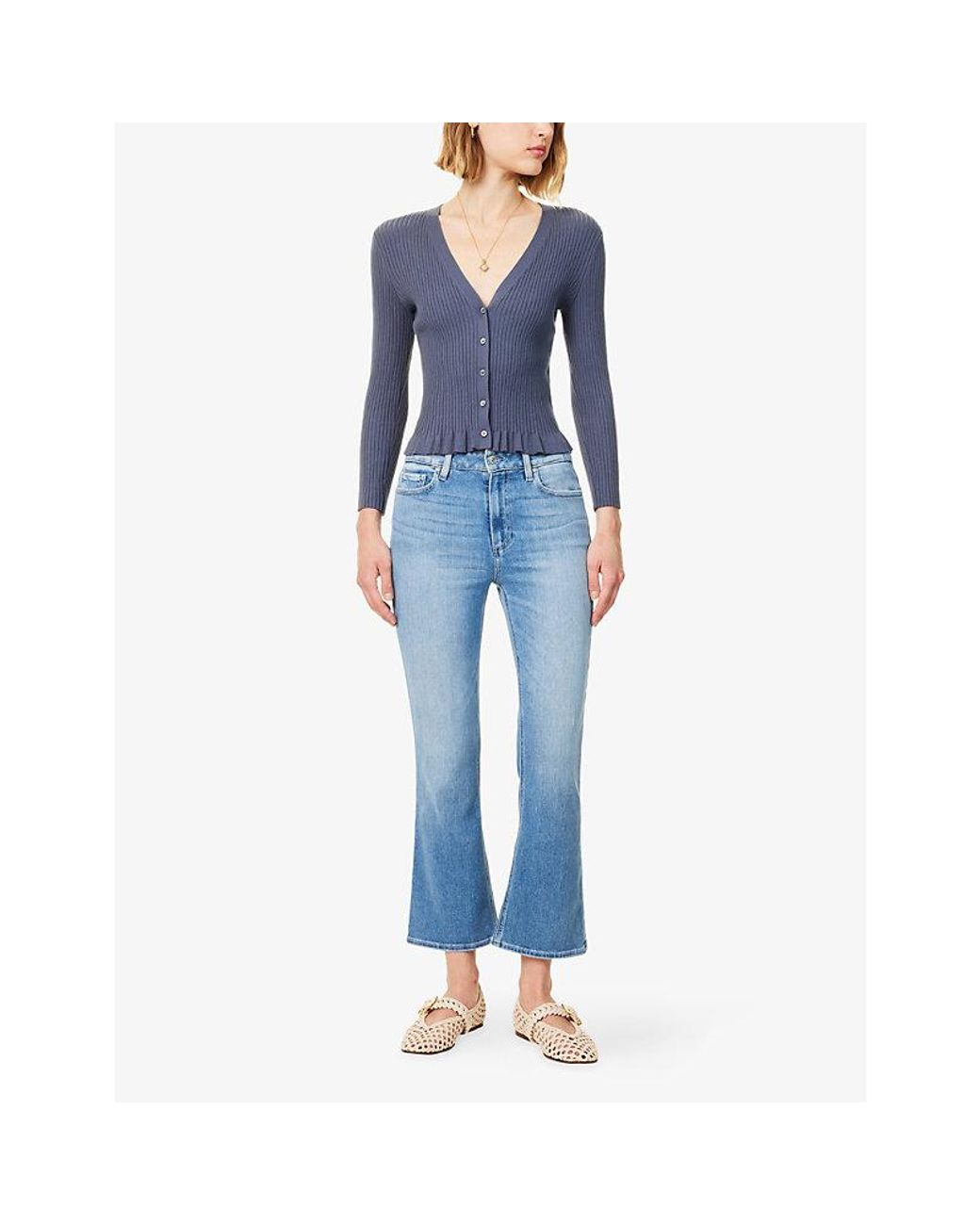 PAIGE Blue Royce Ruffled Cotton Blend Cardigan