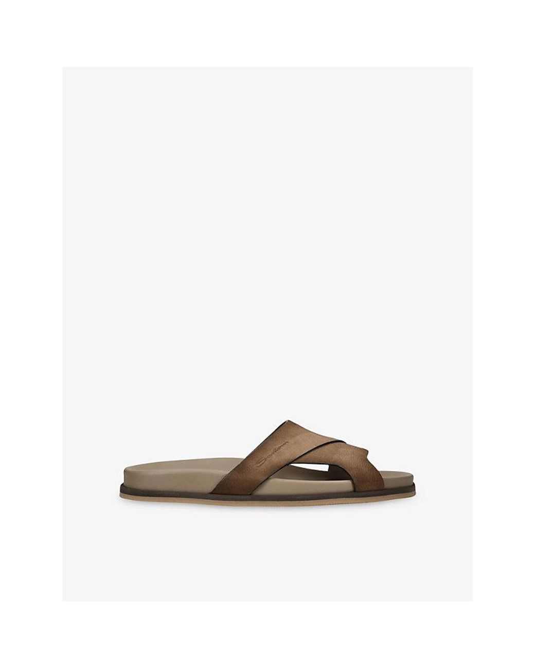 Santoni Brown Downtime Suede Sandals for men