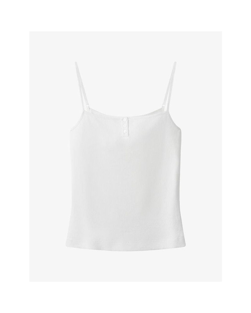 The White Company White Ribbed Stretch-Jersey Pyjama Vest Top