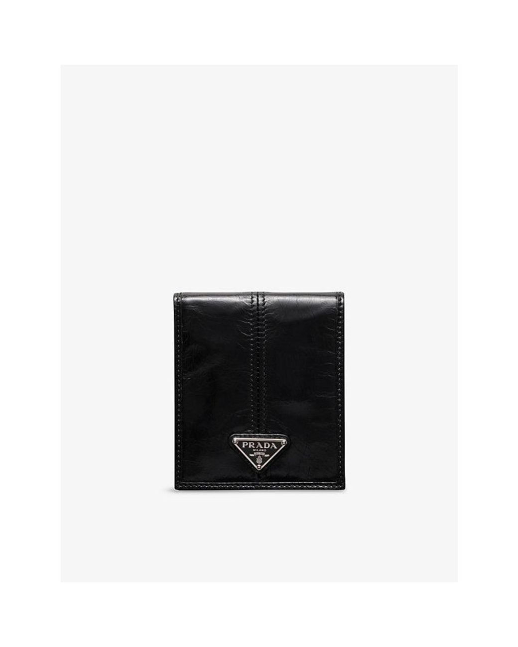 Prada Black Brand-Plaque Leather Wallet for men
