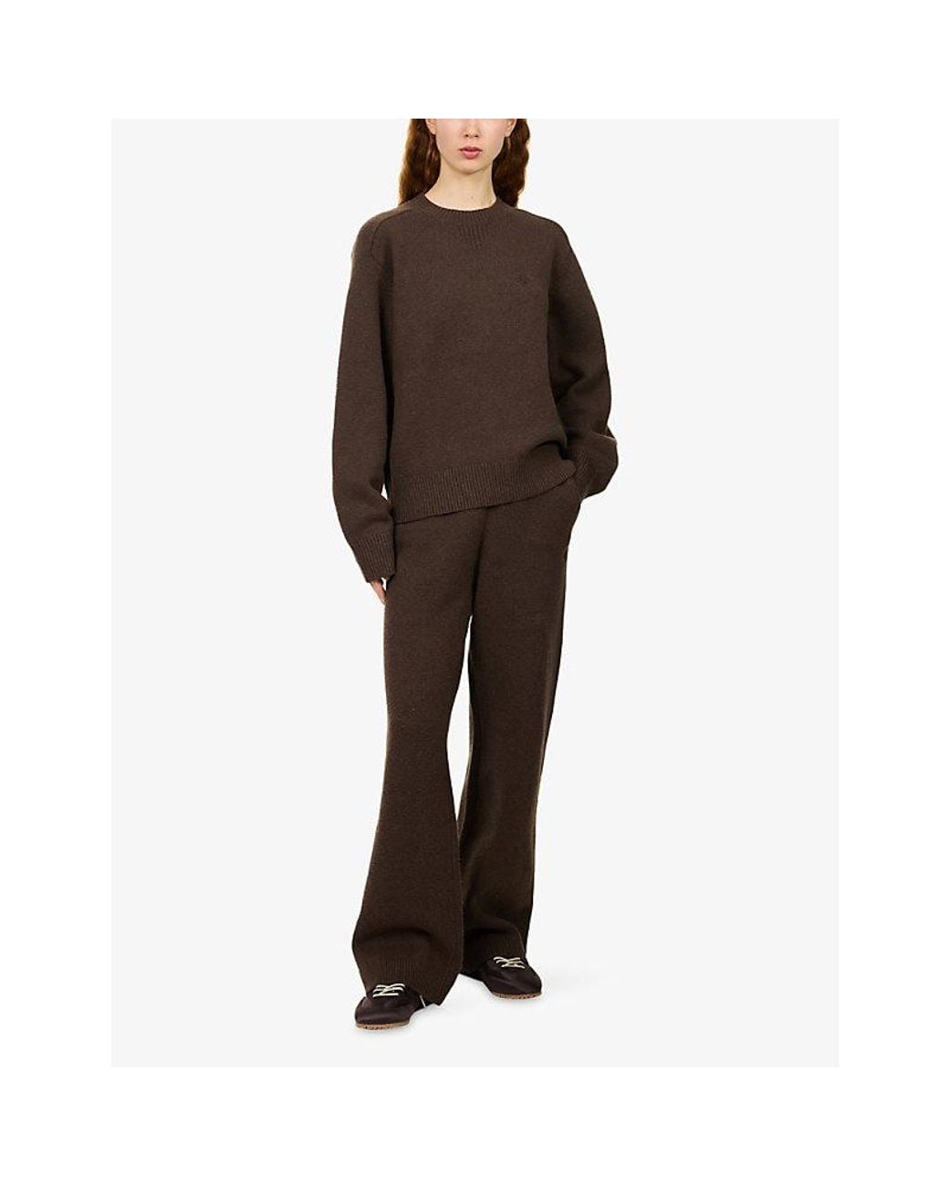 The Couture Club Brown Chenille Embroidered Knit Jogging Bottoms