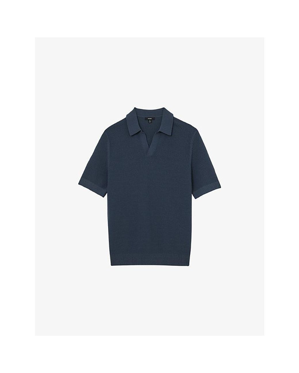 Reiss Blue Leon Open-Collar Textured Cotton-Blend Polo for men