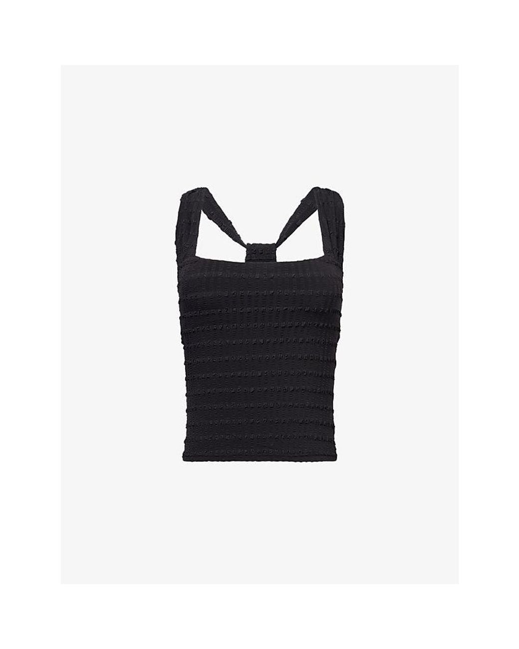 Peachy Den Black Cindy Racer-Back Stretch-Woven Top