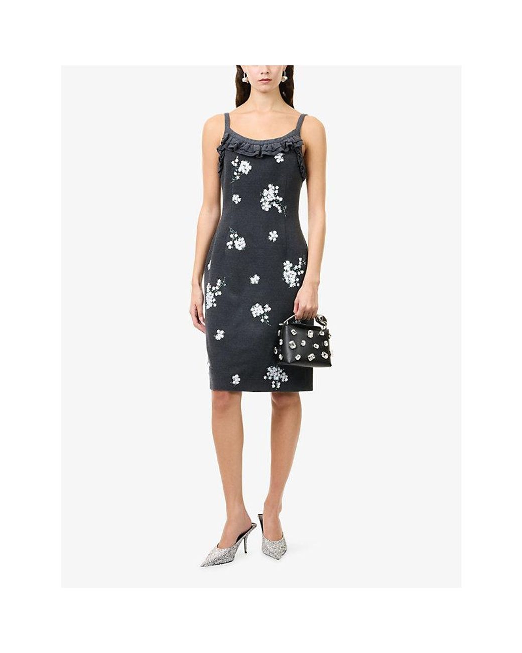 ShuShu/Tong Blue Sequin-Embellished Cami-Strap Wool-Blend Midi Dress