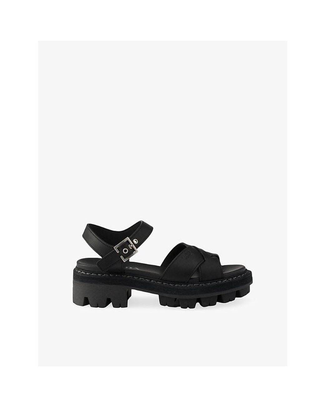 Prada Black Tread-Sole Leather Sandals