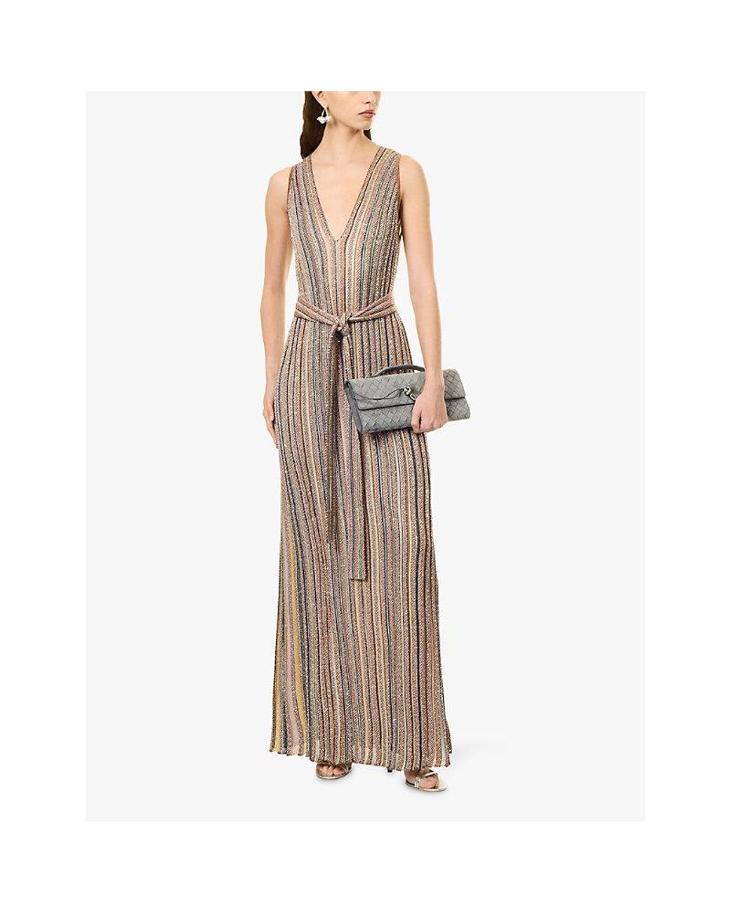 Missoni Brown Sleeveless Striped Knitted Maxi Dress