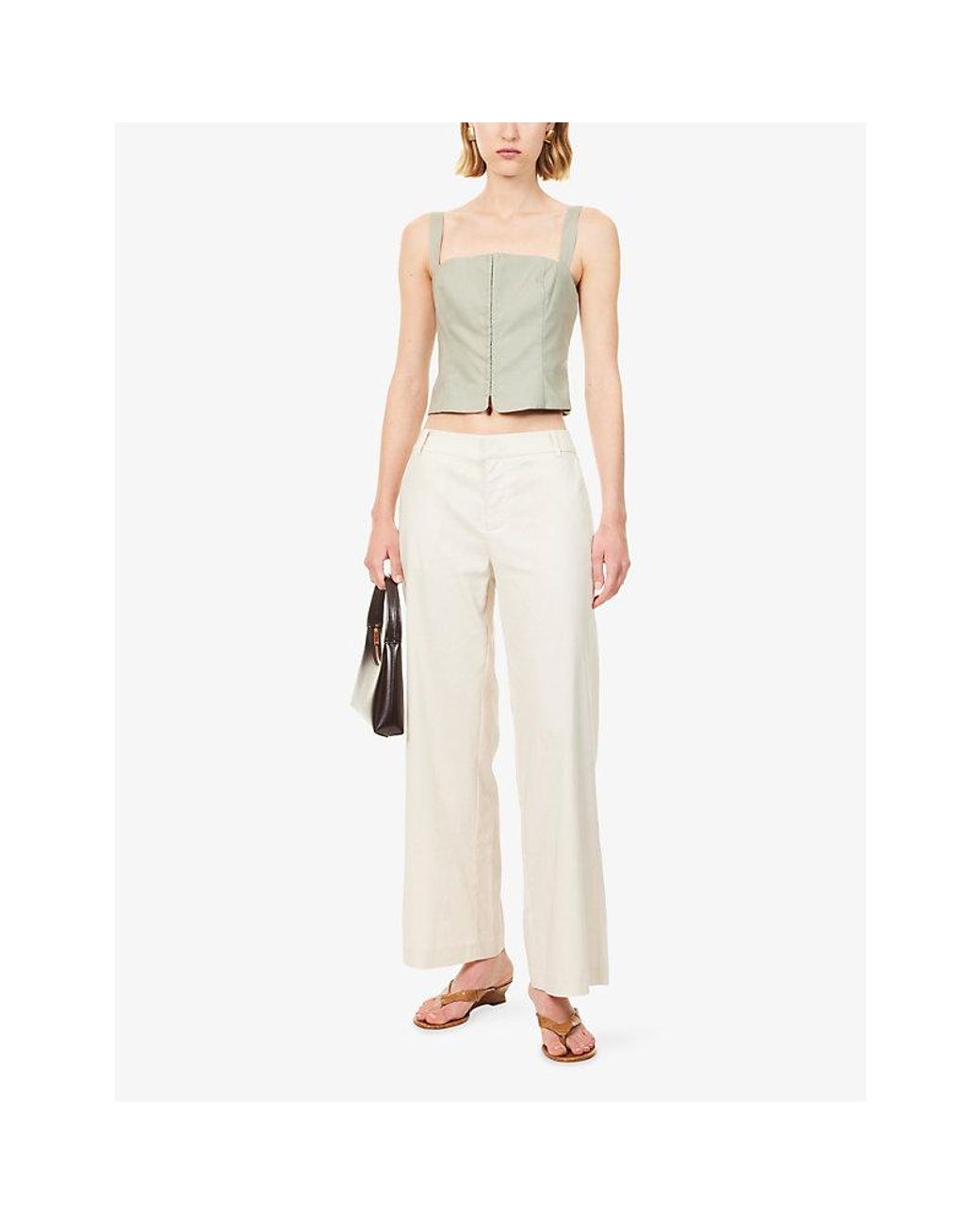 GOOD AMERICAN White Wide-Leg High-Rise Linen-Blend Trousers