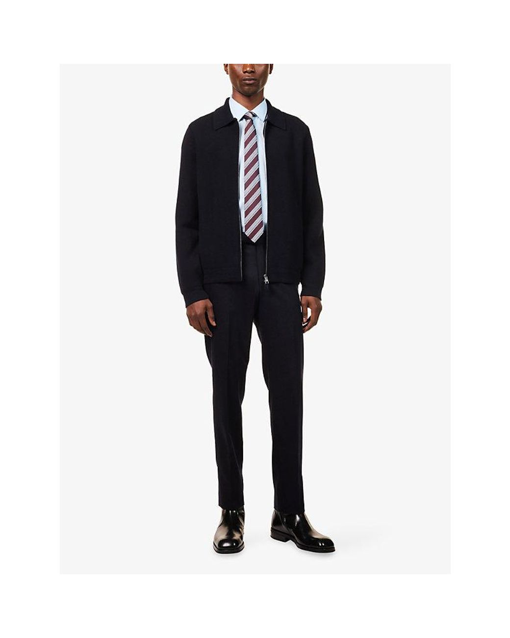Dunhill Blue Pointed-Collar Knitted Cotton And Cashmere-Blend Jacket for men