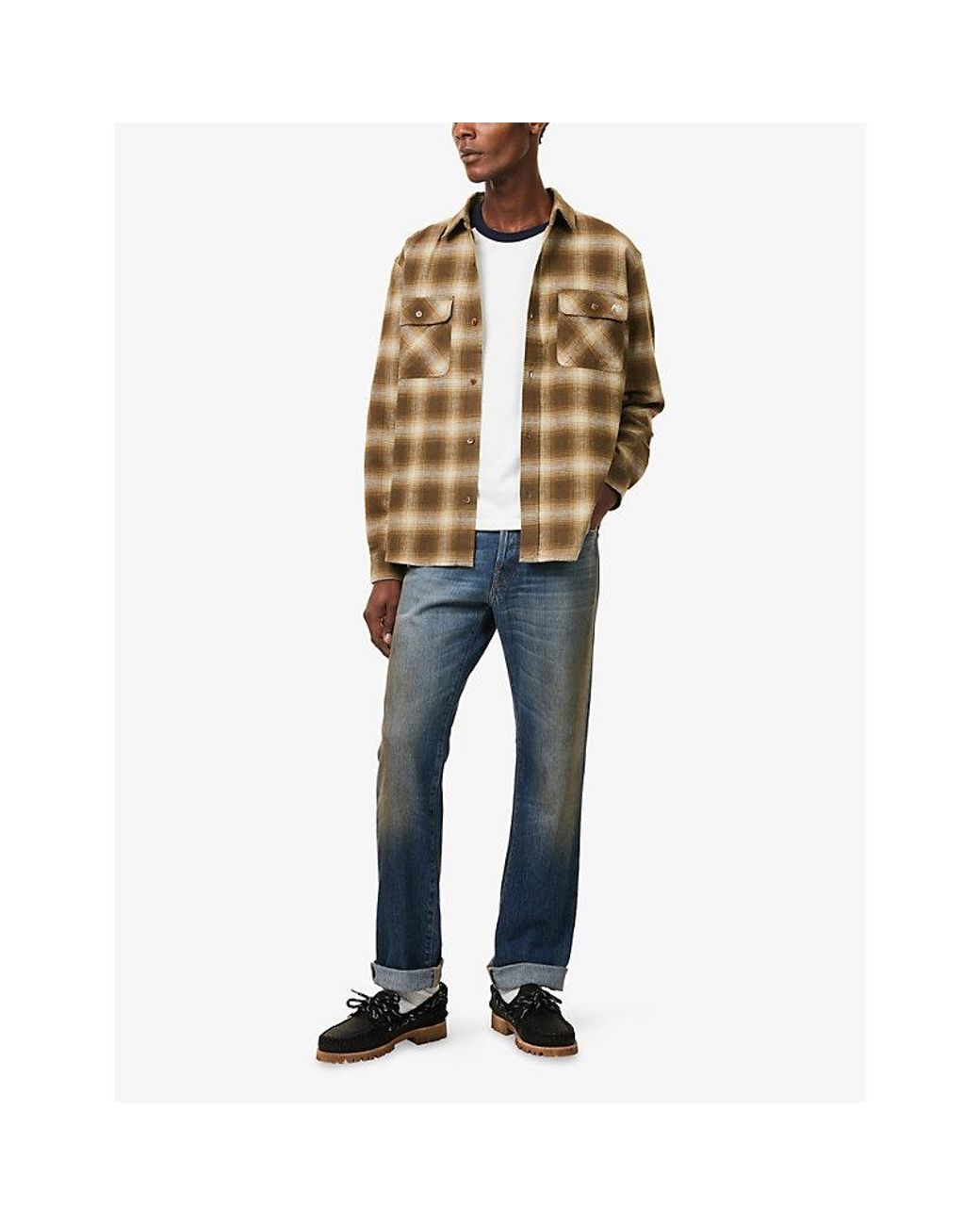 Austin Post Brown Frontier Work Cotton And Linen Blend Shirt for men