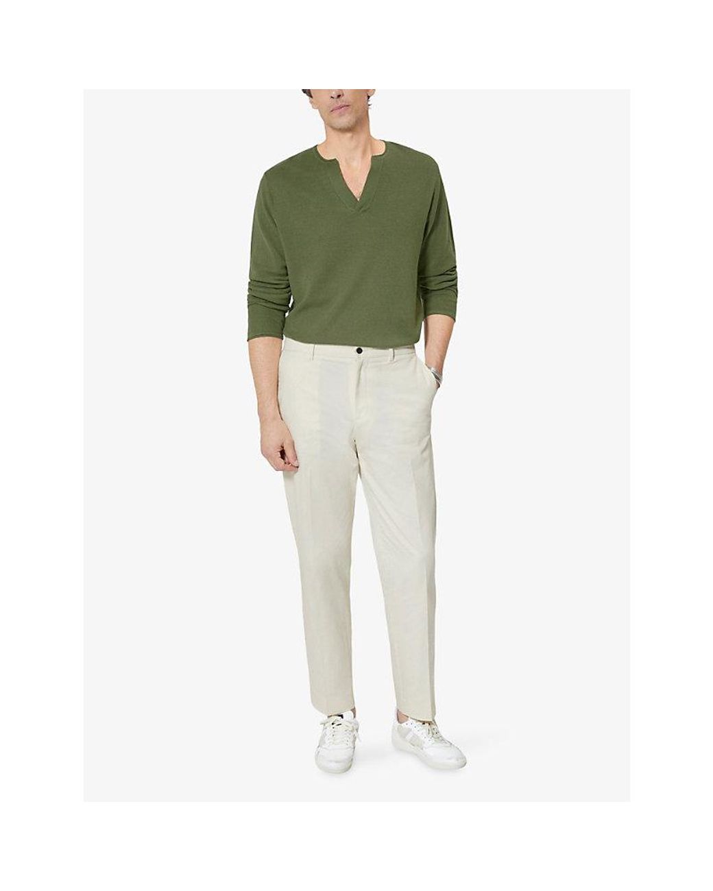 The Kooples White Tapered-Leg Stretch-Cotton Chino Trousers for men