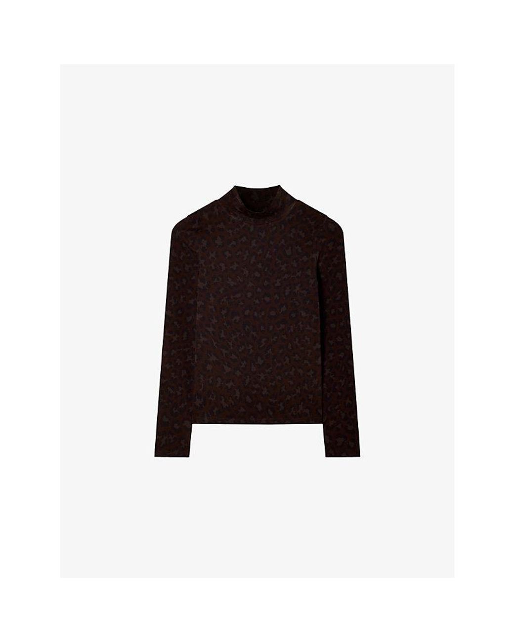Whistles Black Leopard-Print High-Neck Stretch-Cotton Top