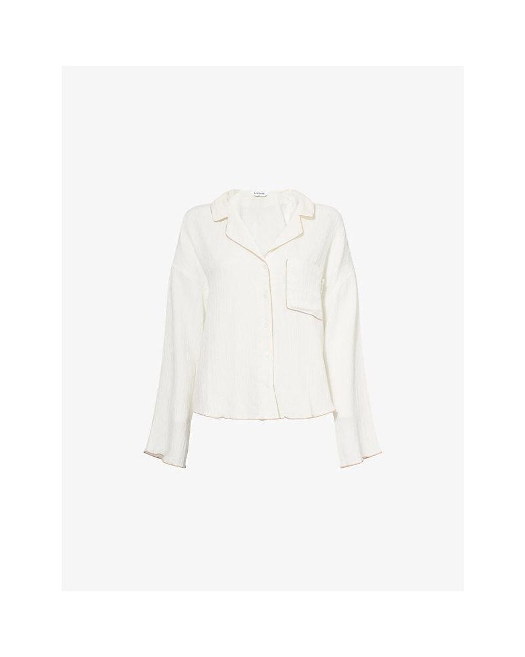 Lounge Underwear White Crinkle Cropped Woven Pyjama Shirt