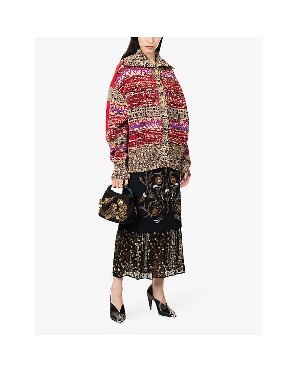 Dries Van Noten Black Sentista Embellished Woven Midi Skirt